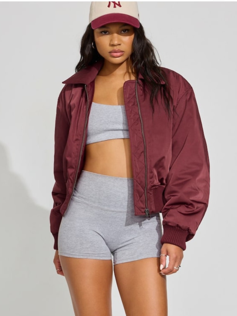 GARAGE Oversized Bomber Jacket Cabernet Red